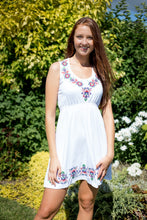 White Floral Embroidered Sleeveless A-line Summer Dress