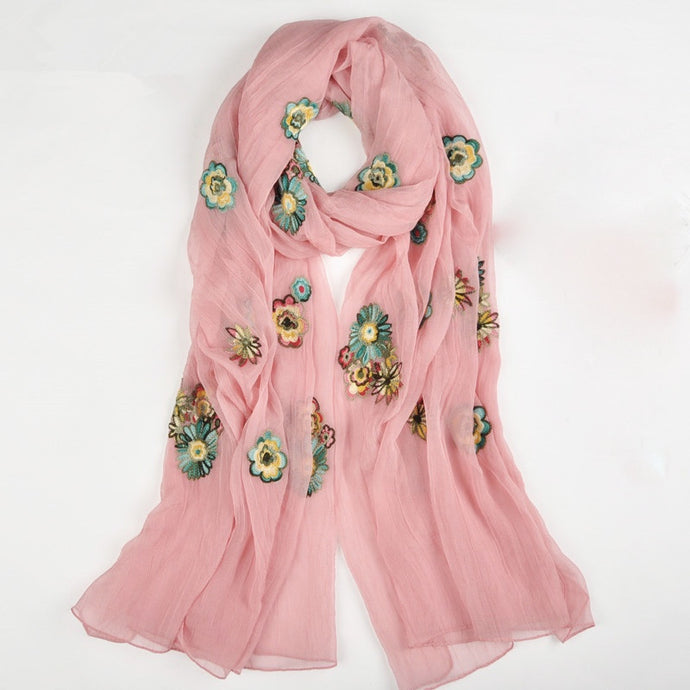 Embroidered Scarf - Pink
