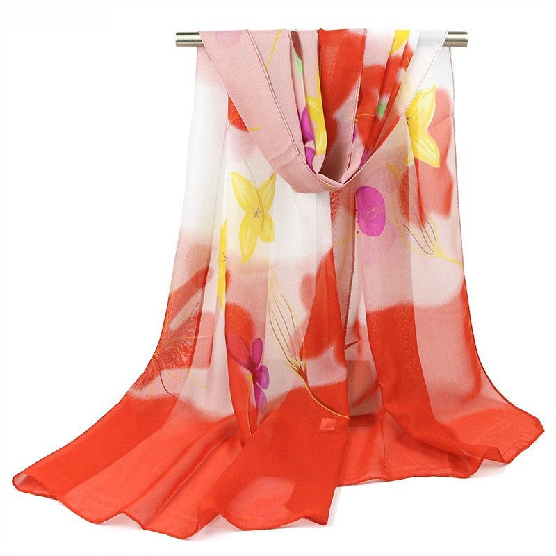 Chiffon Floral Scarf - Red