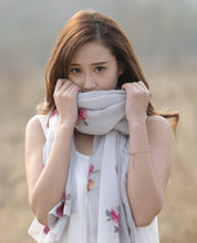 Soft Embroidered Flower Scarf Wrap- Light gray