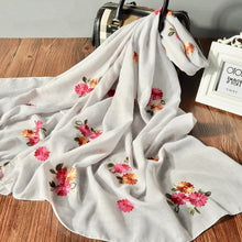 Soft Embroidered Flower Scarf Wrap- Light gray