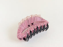 Large Hair Clip Claw with Beaded Ribbon and Rhinestones- Pink