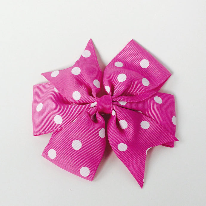 Girls 4 1/4” Hair Bow Clip - Pink with Dots