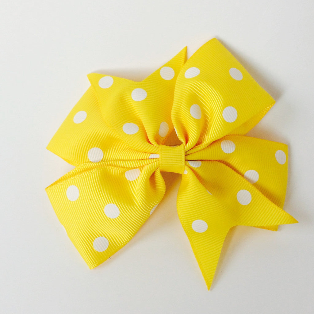 Girls 4 1/4” Large Hair Bow Clip - Yellow with Dots
