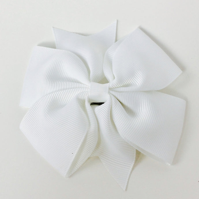 Girls Large 4 1/4” Hair Bow Clip - White