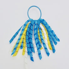 Girls Curly High Quality Ribbon Ponytail Holder- Turquoise/ Yellow