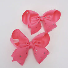 Girls Pink Rhinestone 4.5” Large Hair Bow Clip