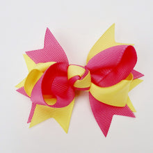 Girls Yellow & Hot Pink 4” Large Hair Bow Clip