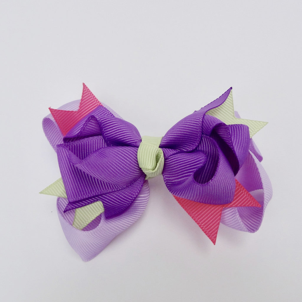 Girls Purple/Green/Pink 4” Large Hair Bow Clip