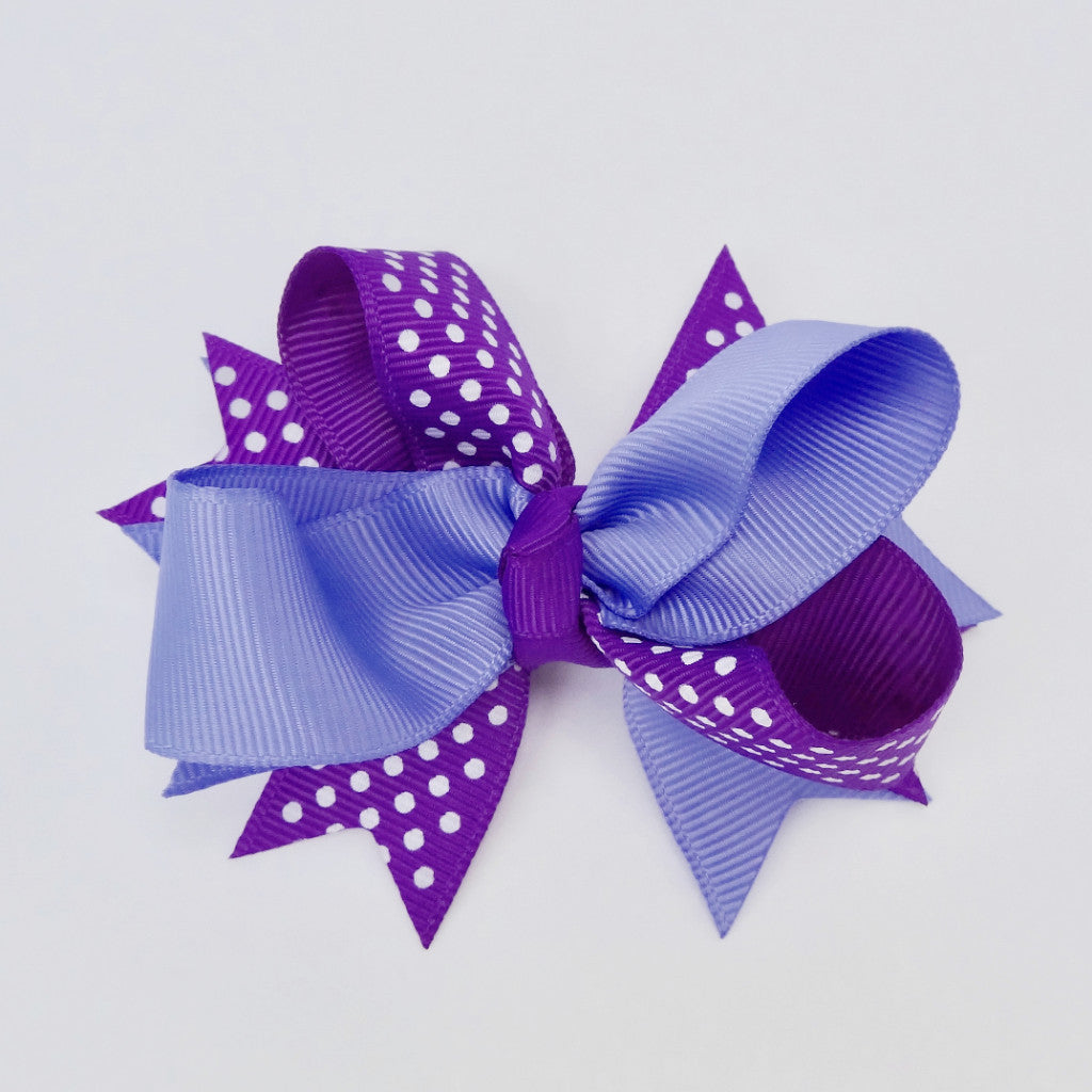 Girls Purple/White Dot 4” Large Hair Bow Clip