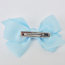 Girls Set of 2 Cross Grain Ribbon Hair Bow Clips 3.7” Long- Baby Blue