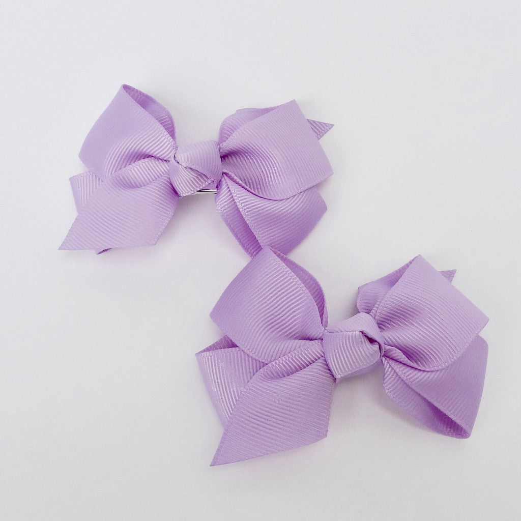 Girls Set of 2 Cross Grain Ribbon Hair Bow Clips 3.7” Long- Purple