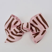 Baby Girls Set of 2 Cross Grain Ribbon Hair Bow Clips 2.8"Long- Pink/Brown Sebra