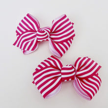 Baby Girls Pink Striped Cross Grain Ribbon Hair Bow Clips 2.8”Long- Set of 2