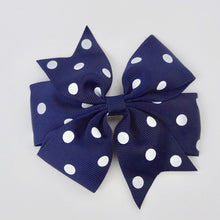 Girls 4 1/4” Large Hair Bow Clip - Navy with Dots