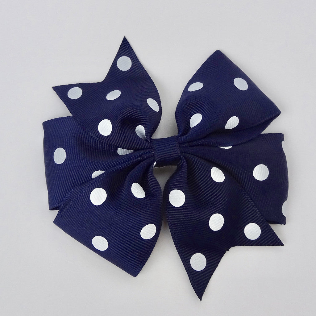 Copy of Girls 4” Hair Bow Clip - Navy with Dots