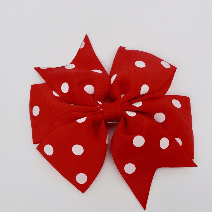 Girls 4 1/4” Hair Bow Clip - Red with Dots