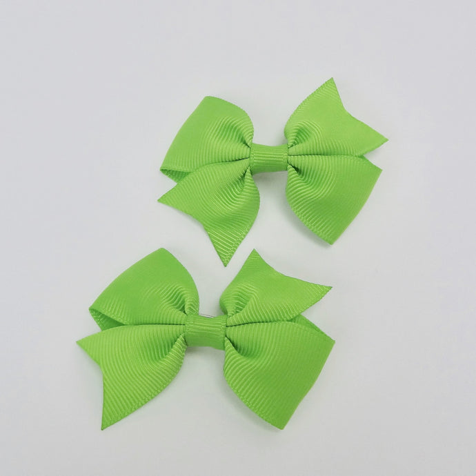 Girls Set of 2 Cross Grain Ribbon Hair Bow Clips 2.8” Long- Green