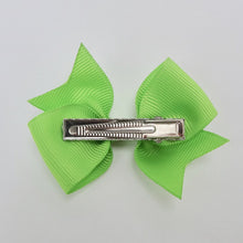 Girls Set of 2 Cross Grain Ribbon Hair Bow Clips 2.8” Long- Green