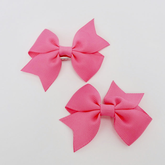 Girls Set of 2 Cross Grain Ribbon Hair Bow Clips 2.8” Long- Watermelon