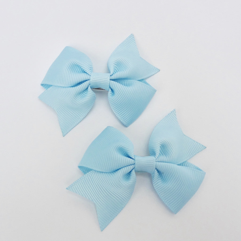 Girls Set of 2 Cross Grain Ribbon Hair Bow Clips 2.8” Long- Baby Blue