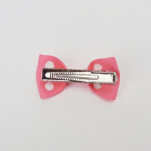 Girls Set of 2 Small Cross Grain Ribbon Hair Bow Clips 1.75”- Watermelon with Dots