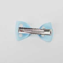 Girls Set of 2 Small Cross Grain Ribbon Hair Bow Clips 1.75”- Baby Blue with Dots