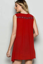 Rusty Red Embroidered Tassel Tunic Top with Crochet Lace Detail