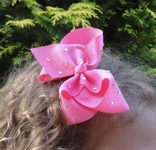 Girls Pink Rhinestone 4.5” Large Hair Bow Clip