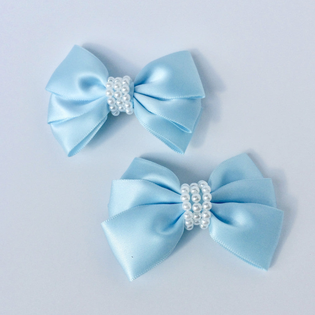 Girls Set of 2 Baby Blue Satin Hair Bow Clips 3” Long – Lady Laila