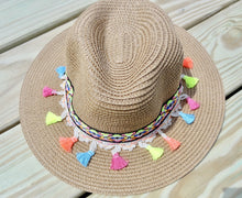 Light Brown Multicolor Tassel Knitted Straw Beach Sun Hat