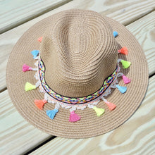 Light Brown Multicolor Tassel Knitted Straw Beach Sun Hat