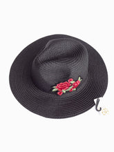 Black Straw Knitted Floral Detail Beach Sun Summer Hat
