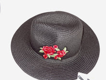 Black Straw Knitted Floral Detail Beach Sun Summer Hat