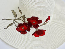 Off White Embroidered Floral Detail Beach Sun Straw Hat