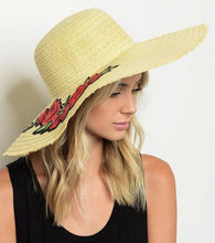 Black Straw Knitted Floral Detail Beach Sun Floppy Hat