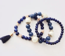 Navy Crystal & Rhinestone Beads Elastic Bracelet Jewelry Set of 3