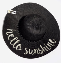 Black 'Hello Sunshine' Embroidered Floppy Sun Straw Hat
