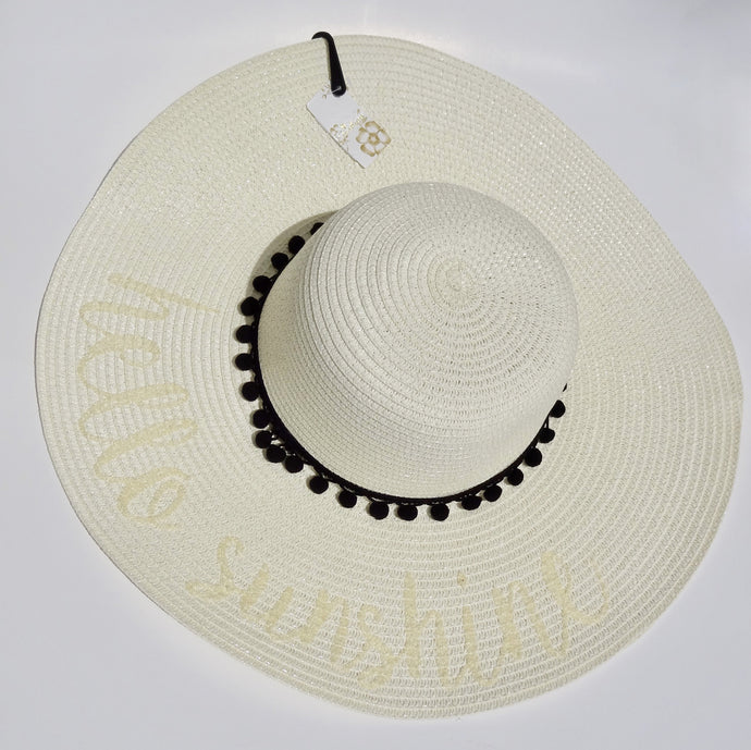 Ivory 'Hello Sunshine' Embroidered Floppy Sun Straw Hat