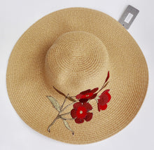 Light Brown Embroidered Floral Detail Beach Sun Straw Hat