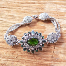 Green Rhinestone Flower Bracelet