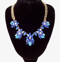 Blue Rhinestone Flower Choker Necklace