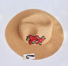 Light Brown Straw Knitted Floral Detail Beach Sun Summer Hat