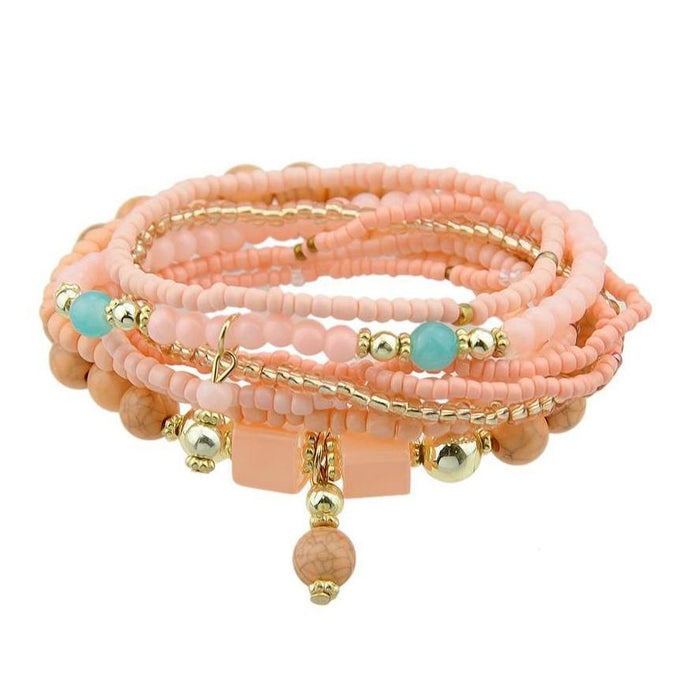 Peach Multilayer Stretch Beads Bracelets Set
